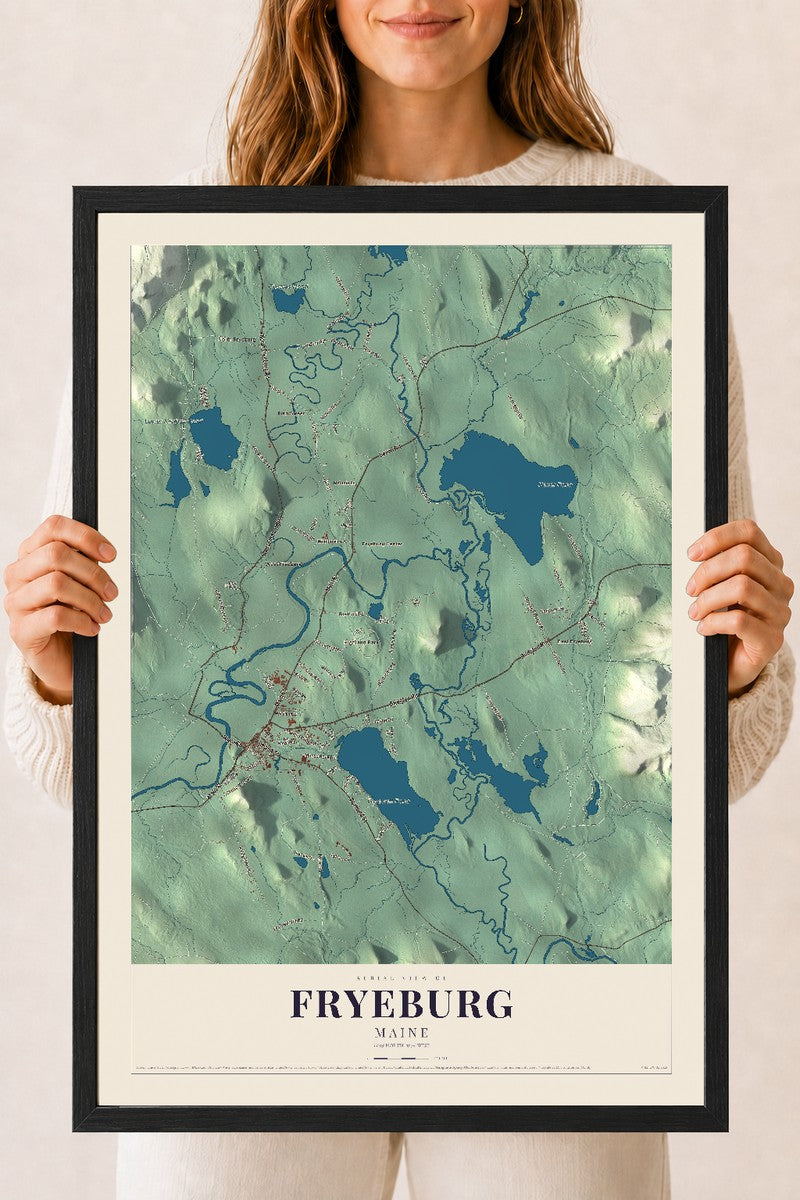 Fryeburg, Maine map print - 18 x 24 black Ayous wood frame