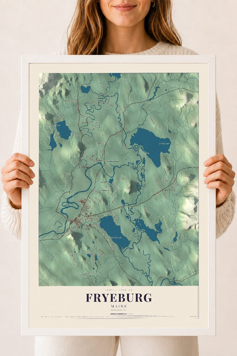 Fryeburg, Maine map print - 18 x 24 white Ayous wood frame