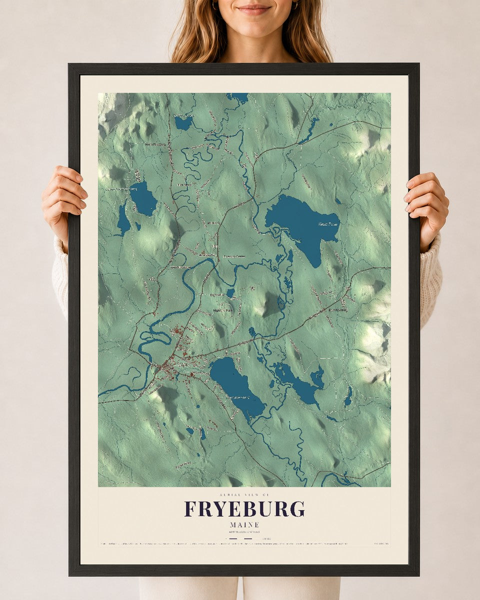 Fryeburg, Maine map print - 24 x 36 black Ayous wood frame