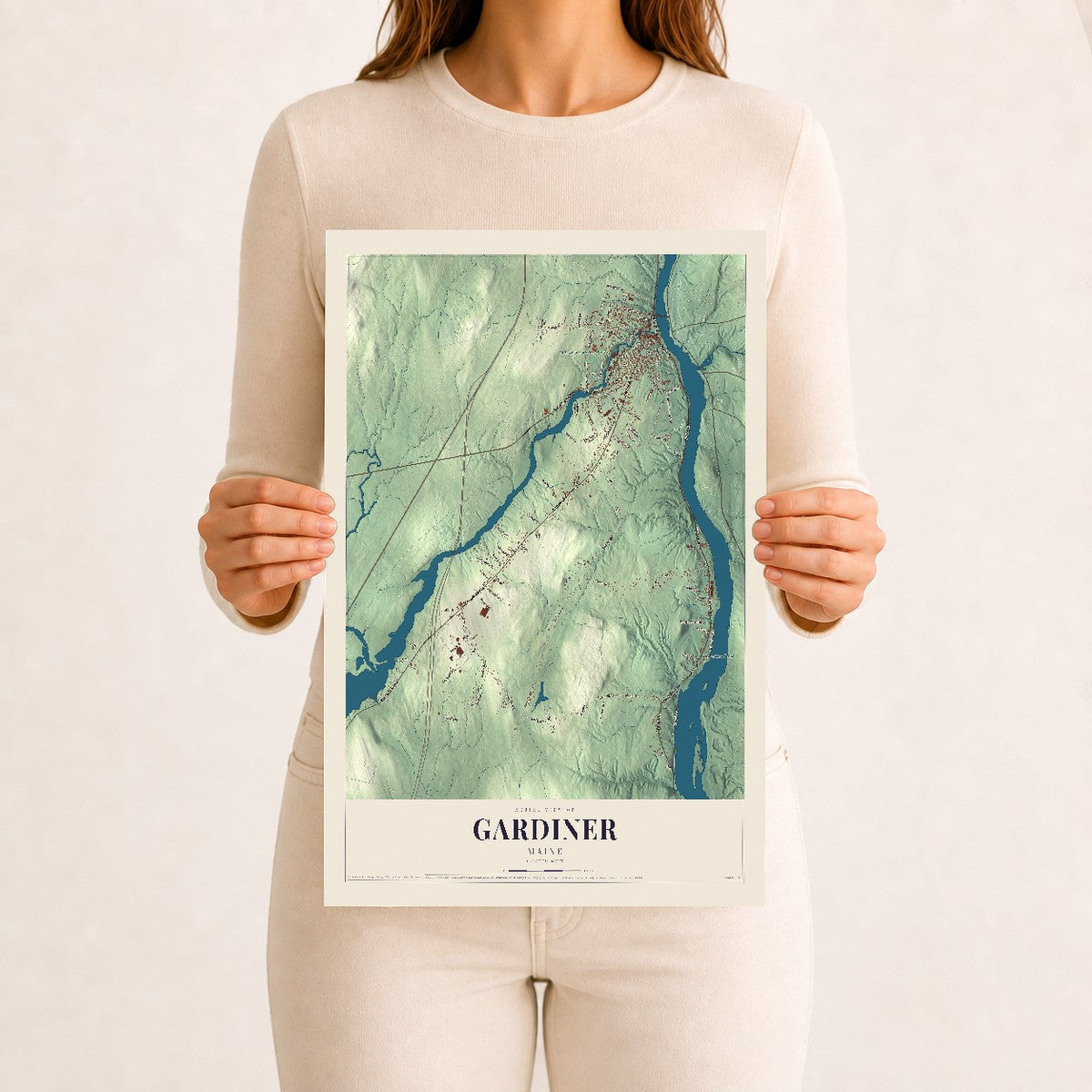 Gardiner, Maine map print - 12 x 18 archival matte print