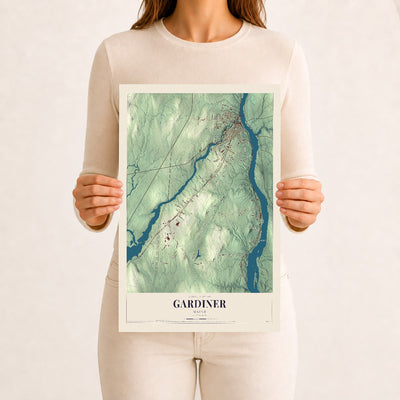 Gardiner, Maine map print - 12 x 18 archival matte print