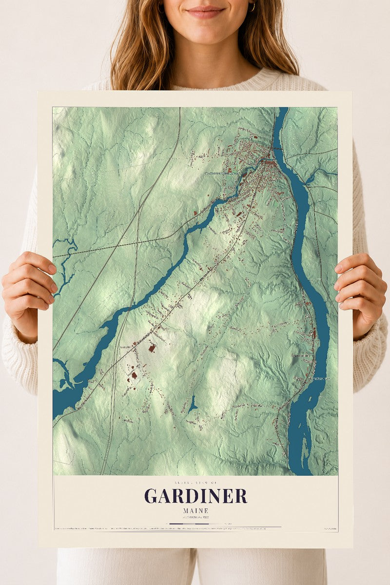 Gardiner, Maine map print - 18 x 24 archival matte print
