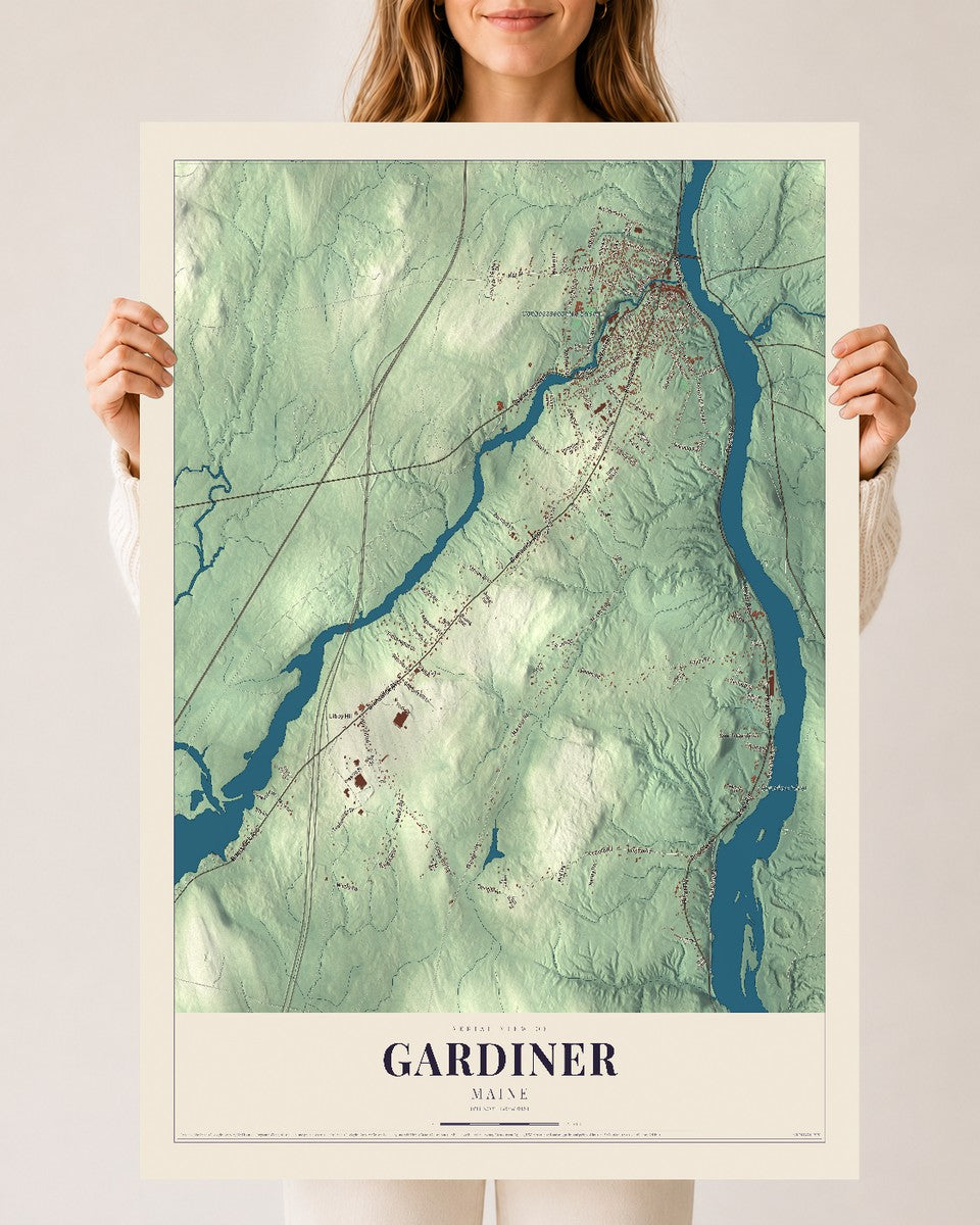 Gardiner, Maine map print - 24 x 36 archival matte print
