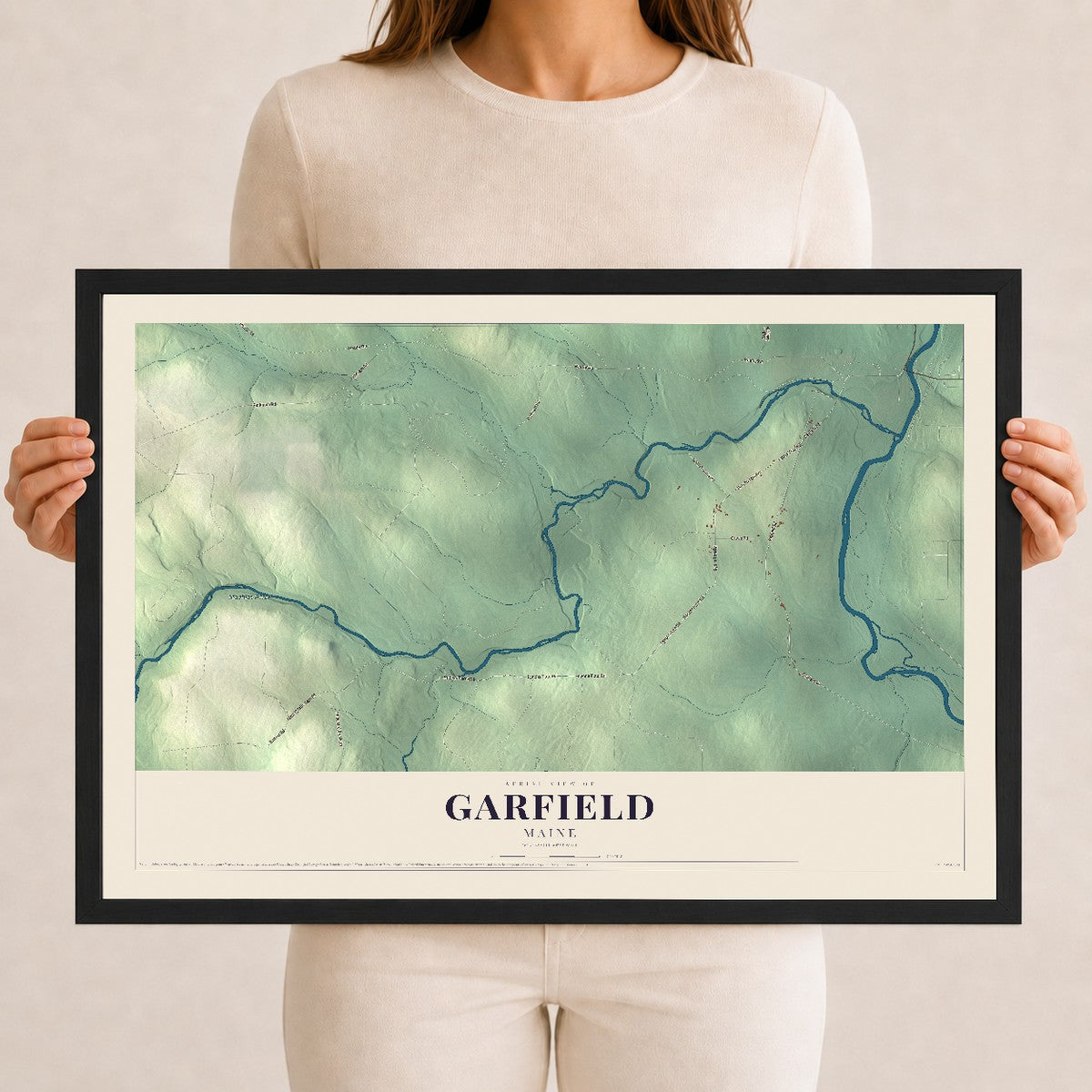 Garfield, Maine map print - 12 x 18 black Ayous wood frame