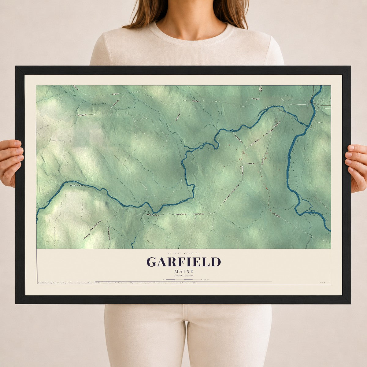 Garfield, Maine map print - 18 x 24 black Ayous wood frame