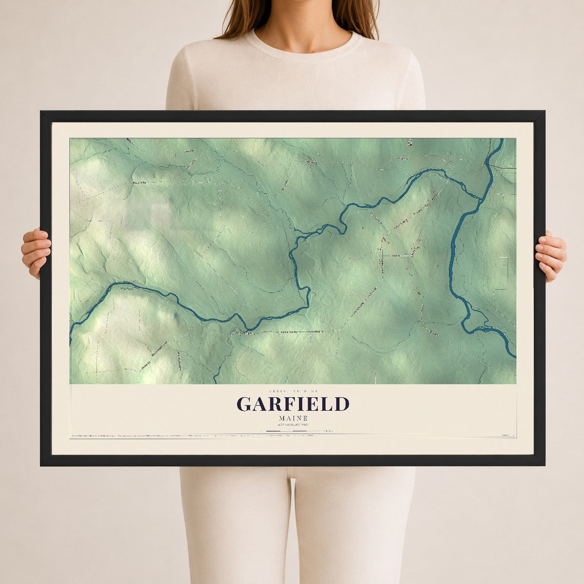 Garfield, Maine map print - 24 x 36 black Ayous wood frame