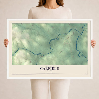 Garfield, Maine map print - 24 x 36 white Ayous wood frame