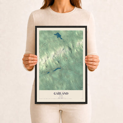 Garland, Maine map print - 12 x 18 black Ayous wood frame
