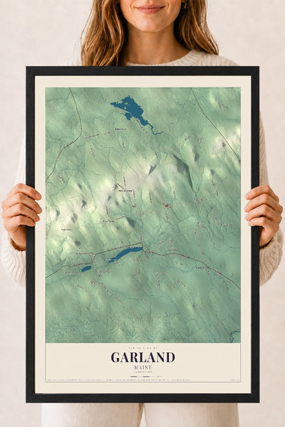 Garland, Maine map print - 18 x 24 black Ayous wood frame