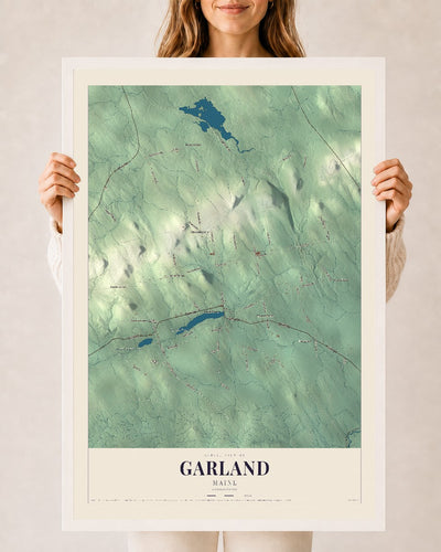Garland, Maine map print - 24 x 36 white Ayous wood frame