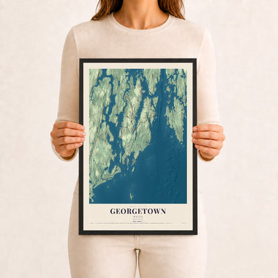 Georgetown, Maine map print - 12 x 18 black Ayous wood frame