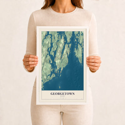 Georgetown, Maine map print - 12 x 18 white Ayous wood frame