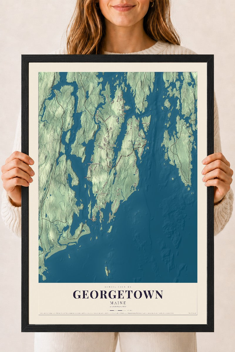 Georgetown, Maine map print - 18 x 24 black Ayous wood frame