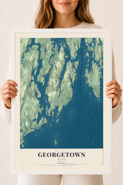 Georgetown, Maine map print - 18 x 24 white Ayous wood frame