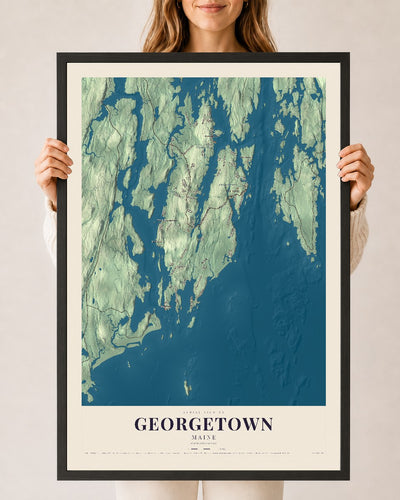Georgetown, Maine map print - 24 x 36 black Ayous wood frame
