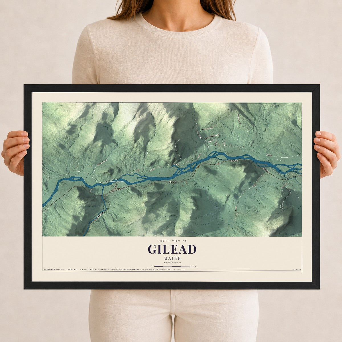 Gilead, Maine map print - 12 x 18 black Ayous wood frame