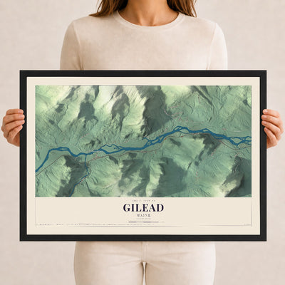 Gilead, Maine map print - 12 x 18 black Ayous wood frame