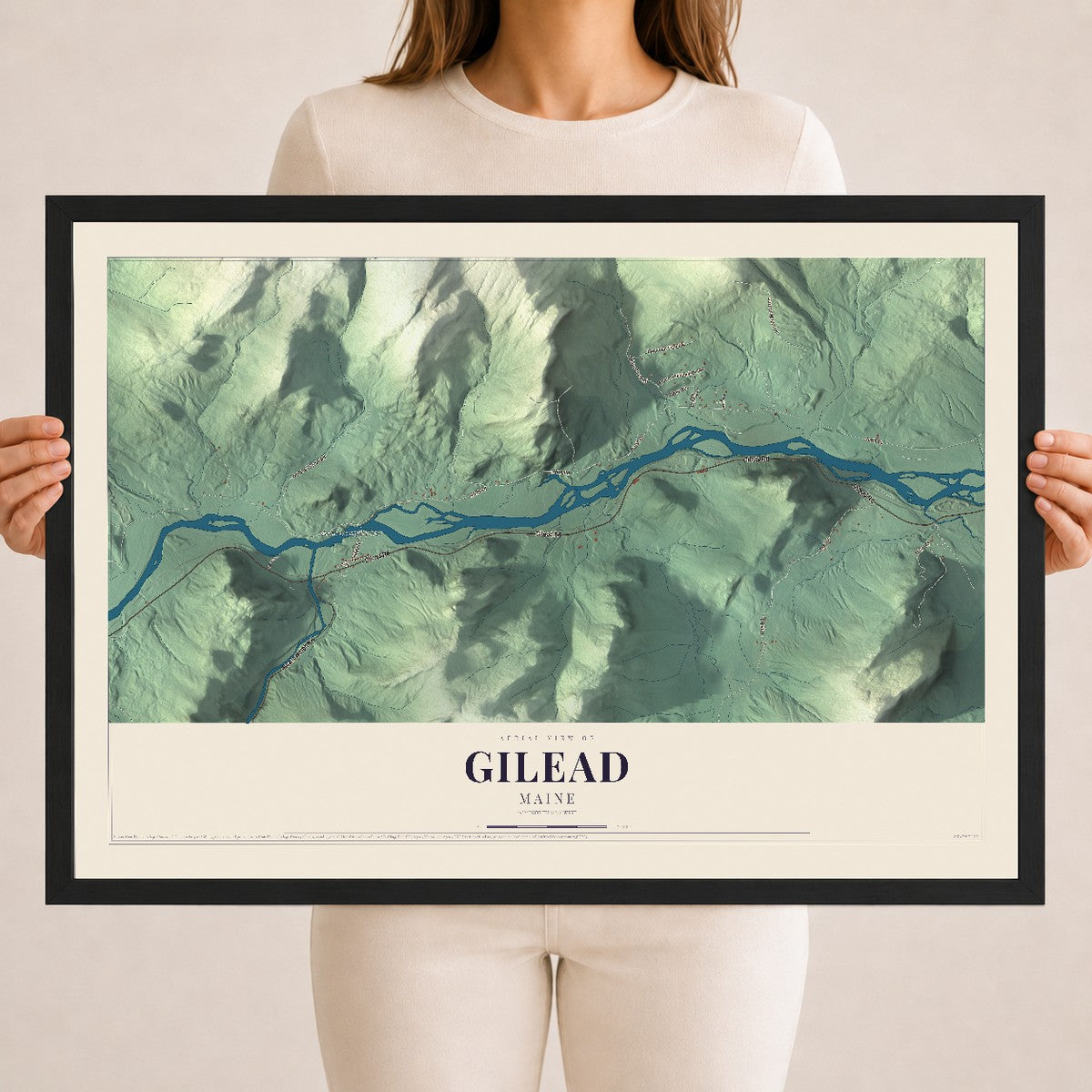 Gilead, Maine map print - 18 x 24 black Ayous wood frame