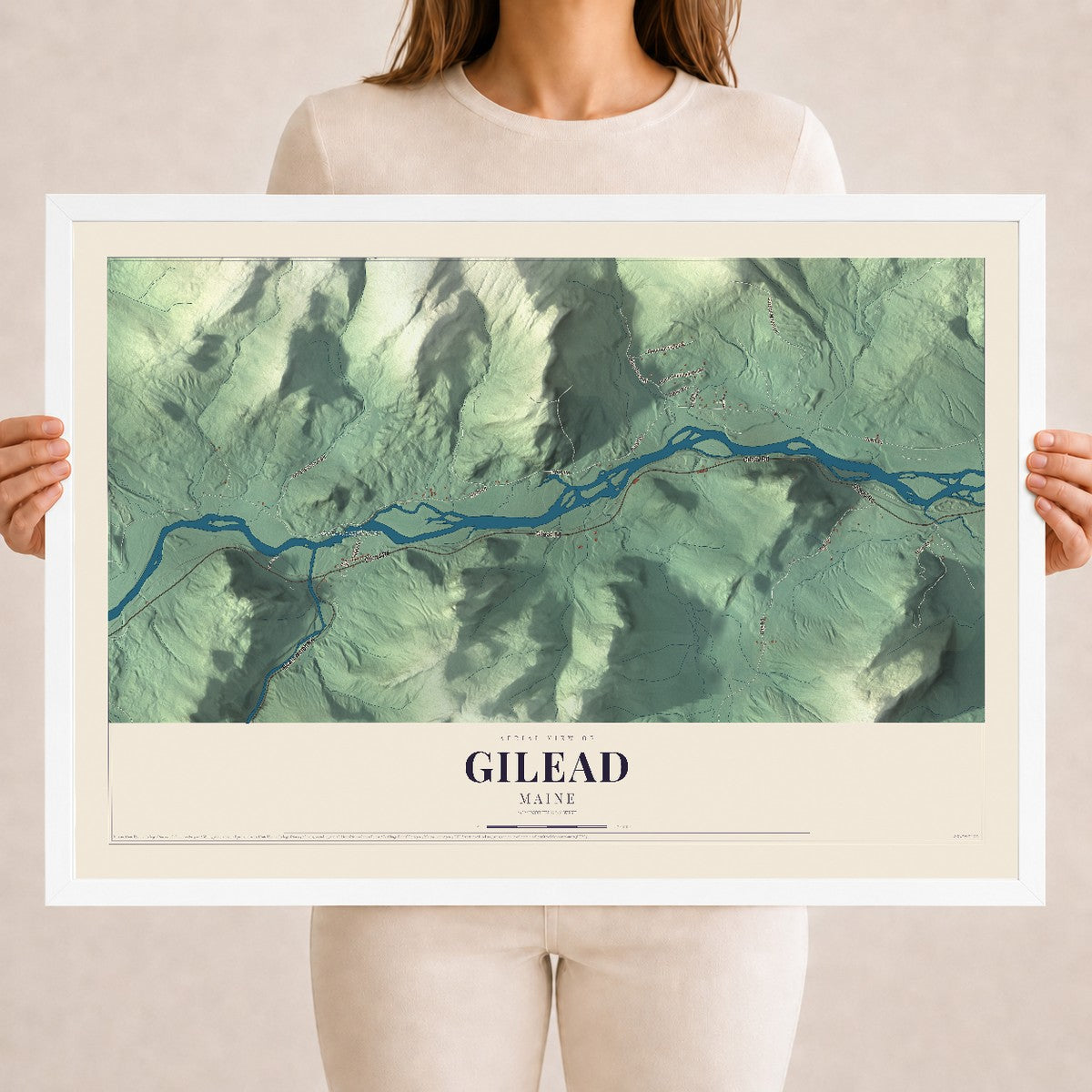 Gilead, Maine map print - 18 x 24 white Ayous wood frame