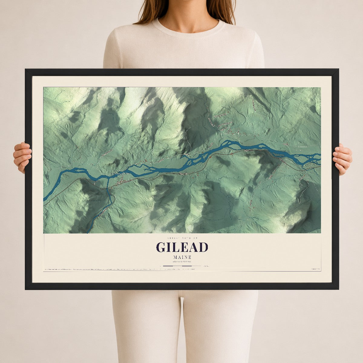 Gilead, Maine map print - 24 x 36 black Ayous wood frame