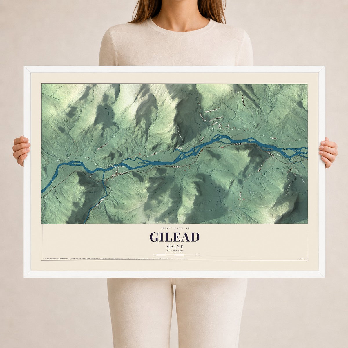 Gilead, Maine map print - 24 x 36 white Ayous wood frame