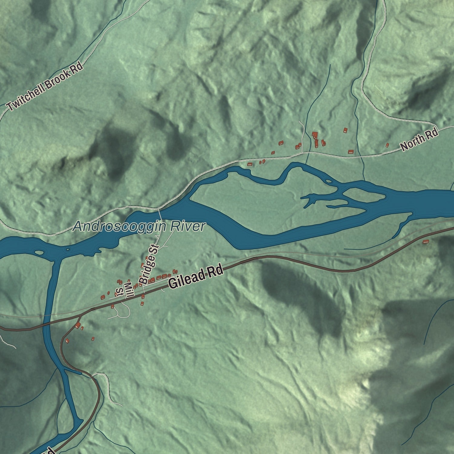 Terrain and local geography detail from the Gilead, Maine map