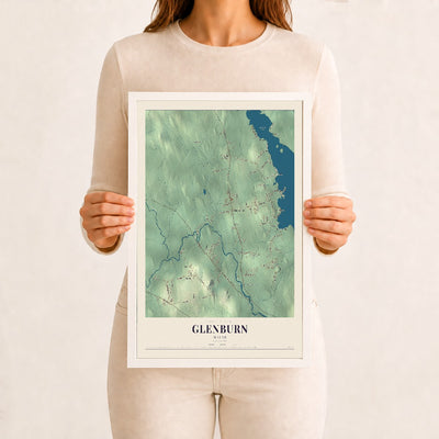 Glenburn, Maine map print - 12 x 18 white Ayous wood frame