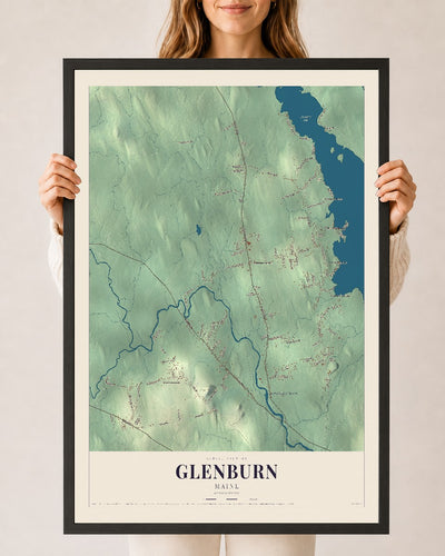 Glenburn, Maine map print - 24 x 36 black Ayous wood frame