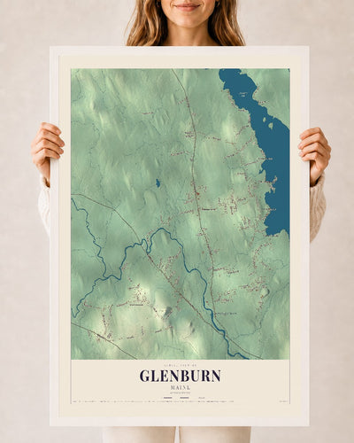 Glenburn, Maine map print - 24 x 36 white Ayous wood frame