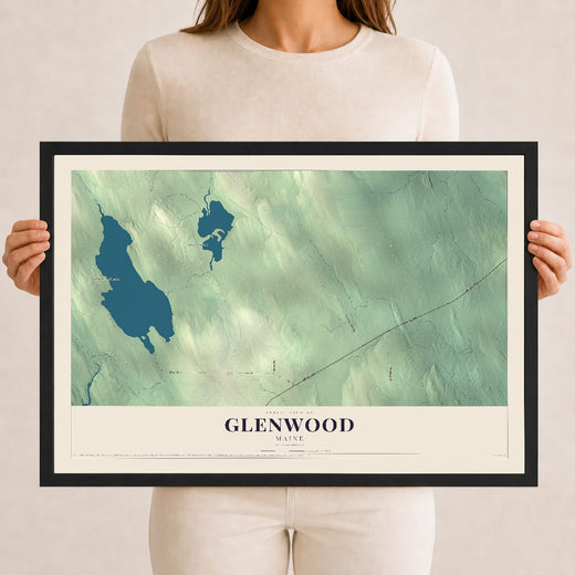 Map of Glenwood, Maine, 12 x 18 inch print in a black wood frame
