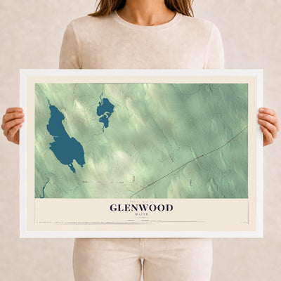 Glenwood, Maine map print - 12 x 18 white Ayous wood frame