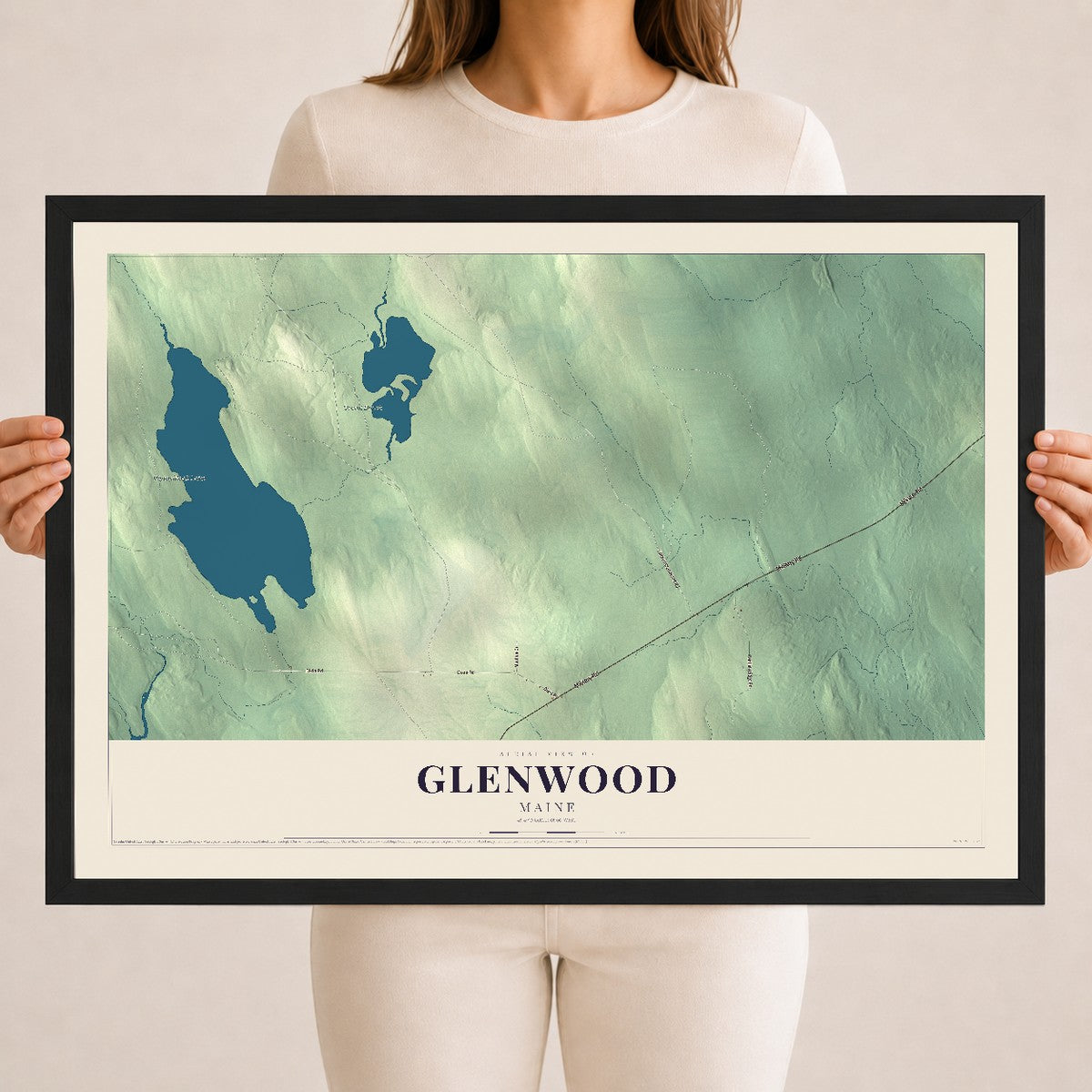 Glenwood, Maine map print - 18 x 24 black Ayous wood frame