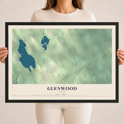 Glenwood, Maine map print - 18 x 24 black Ayous wood frame