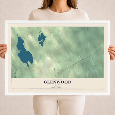 Glenwood, Maine map print - 18 x 24 white Ayous wood frame