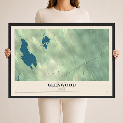 Glenwood, Maine map print - 24 x 36 black Ayous wood frame