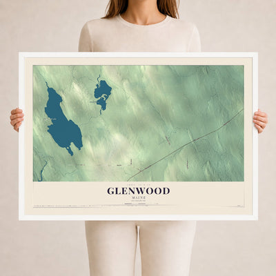 Glenwood, Maine map print - 24 x 36 white Ayous wood frame
