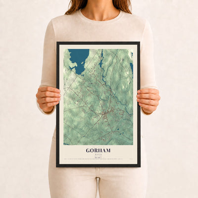Gorham, Maine map print - 12 x 18 black Ayous wood frame