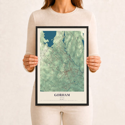 Map of Gorham, Maine, 12 x 18 inch print in a black wood frame