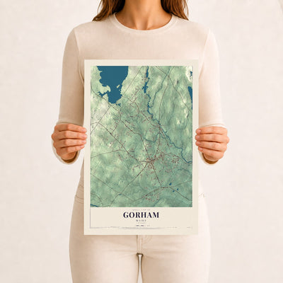 Gorham, Maine map print - 12 x 18 archival matte print