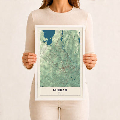 Gorham, Maine map print - 12 x 18 white Ayous wood frame