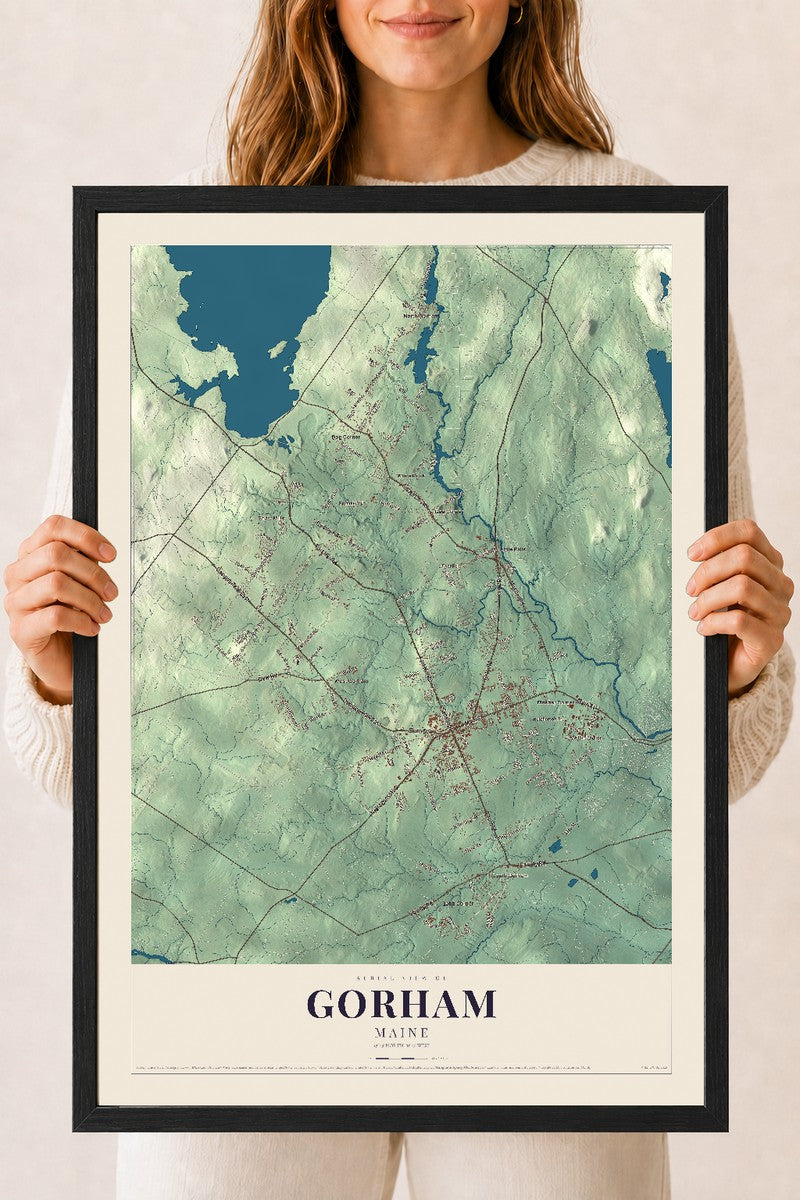 Gorham, Maine map print - 18 x 24 black Ayous wood frame