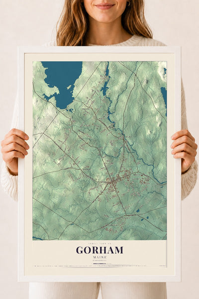 Gorham, Maine map print - 18 x 24 white Ayous wood frame