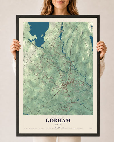 Gorham, Maine map print - 24 x 36 black Ayous wood frame