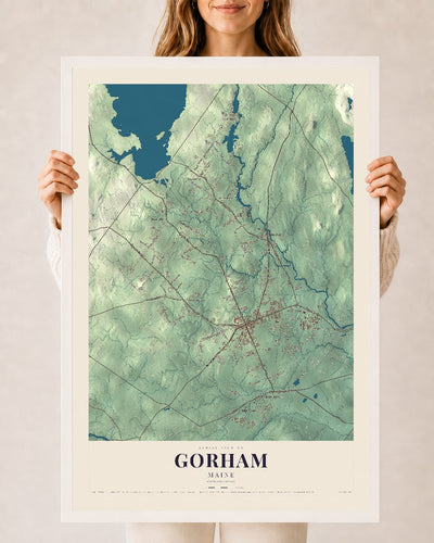 Gorham, Maine map print - 24 x 36 white Ayous wood frame