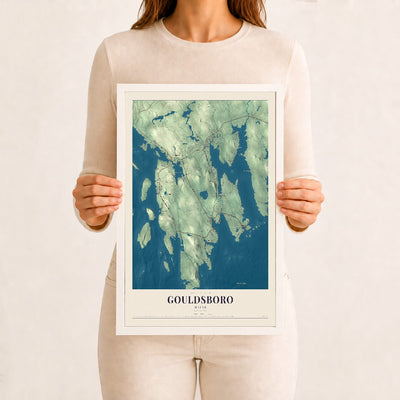 Gouldsboro, Maine map print - 12 x 18 white Ayous wood frame