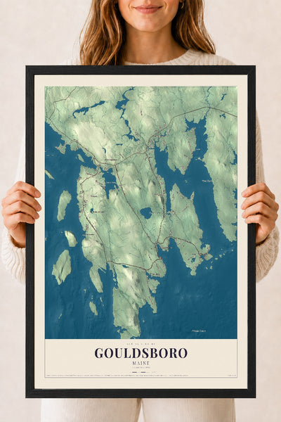Gouldsboro, Maine map print - 18 x 24 black Ayous wood frame
