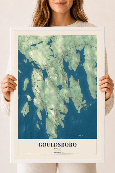 Gouldsboro, Maine map print - 18 x 24 white Ayous wood frame