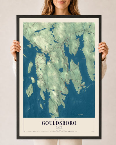Gouldsboro, Maine map print - 24 x 36 black Ayous wood frame