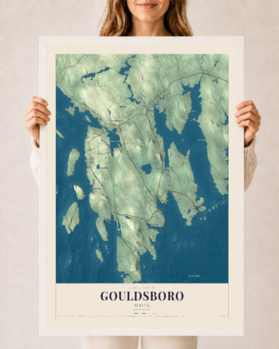 Gouldsboro, Maine map print - 24 x 36 white Ayous wood frame