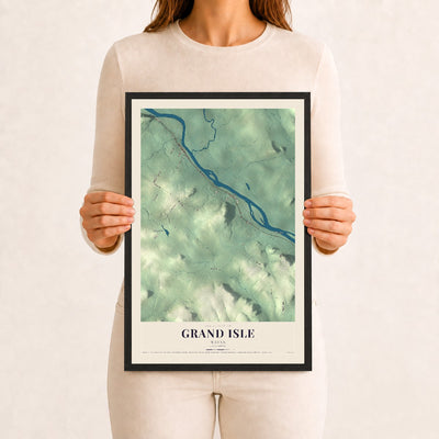 Grand Isle, Maine map print - 12 x 18 black Ayous wood frame